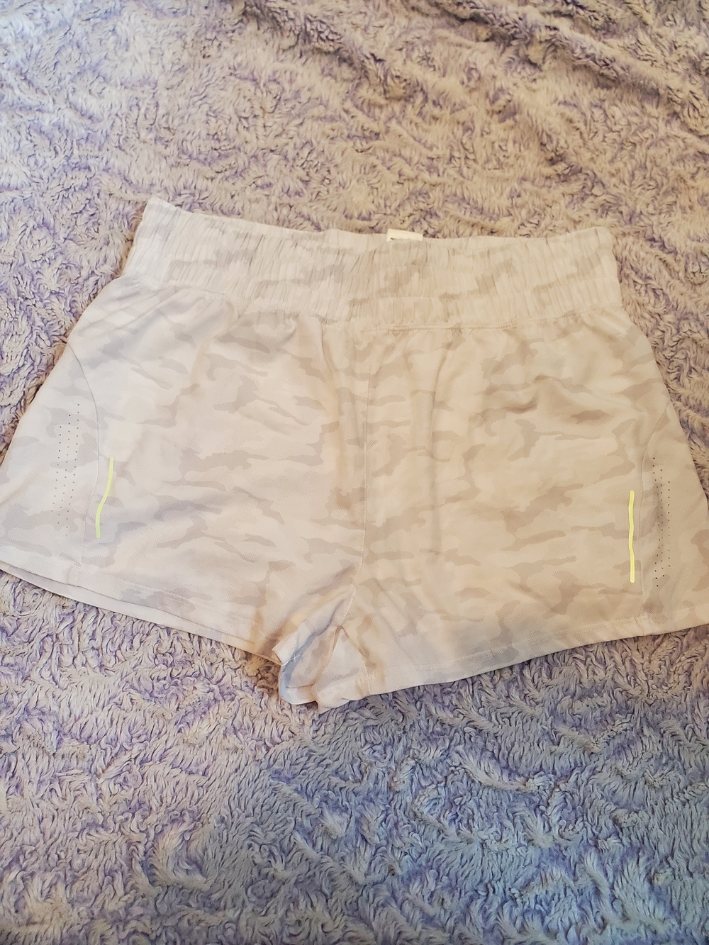 Asics Women's Light Gray Ans White Camo Athletic Shorts with Reflective Accents